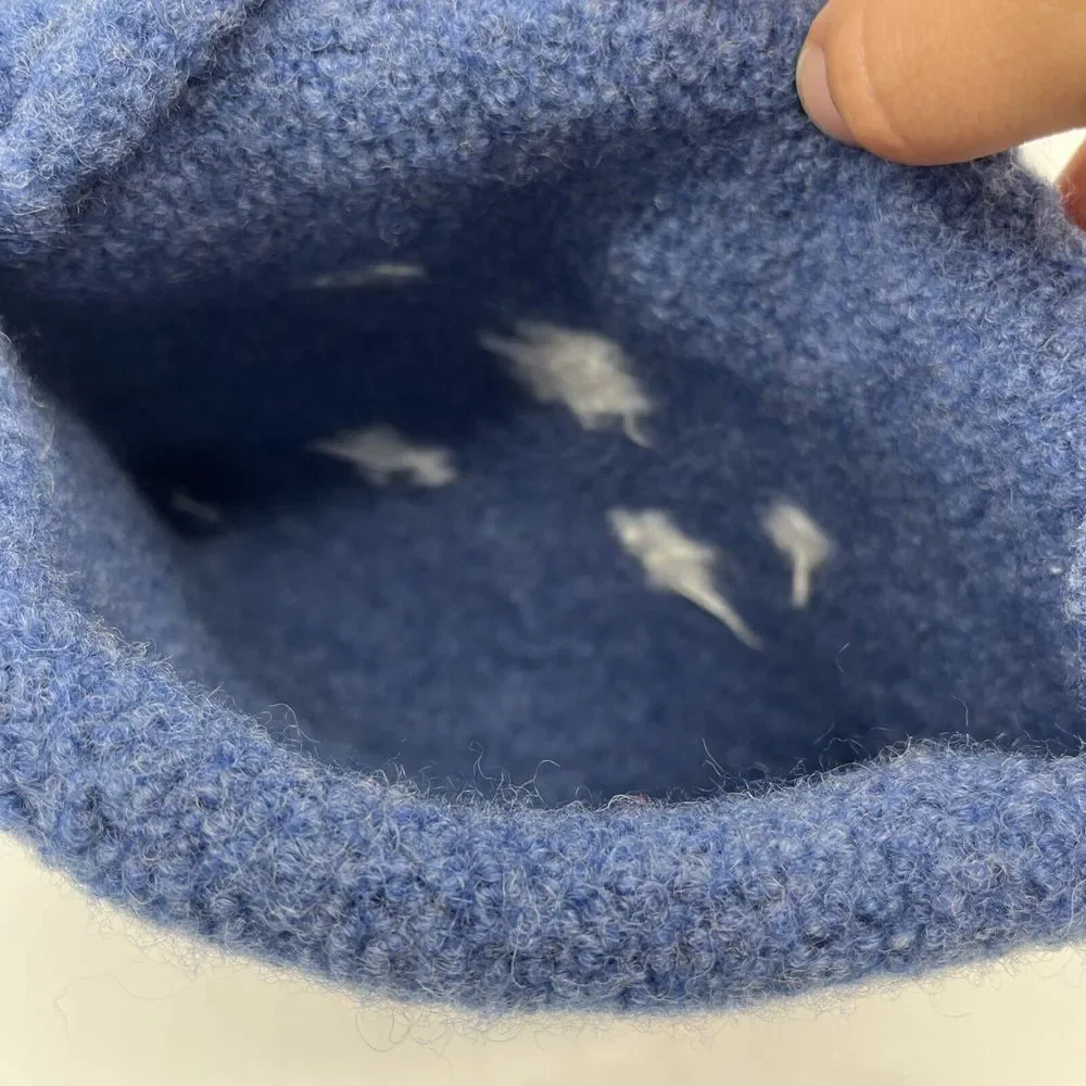 VTG Handmade Felted Wool Blue With‎ White Snowflakes Boho Bag Purse